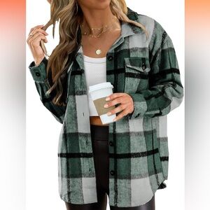 Women’s Shackets Flannel Plaid Button Down Long Sleeve Shirts Jackets